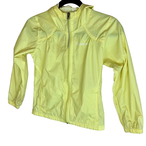 Columbia Rain Windbreaker Zip Jacket Pale Canary Yellow Girls Play Condition - Picture 2 of 13